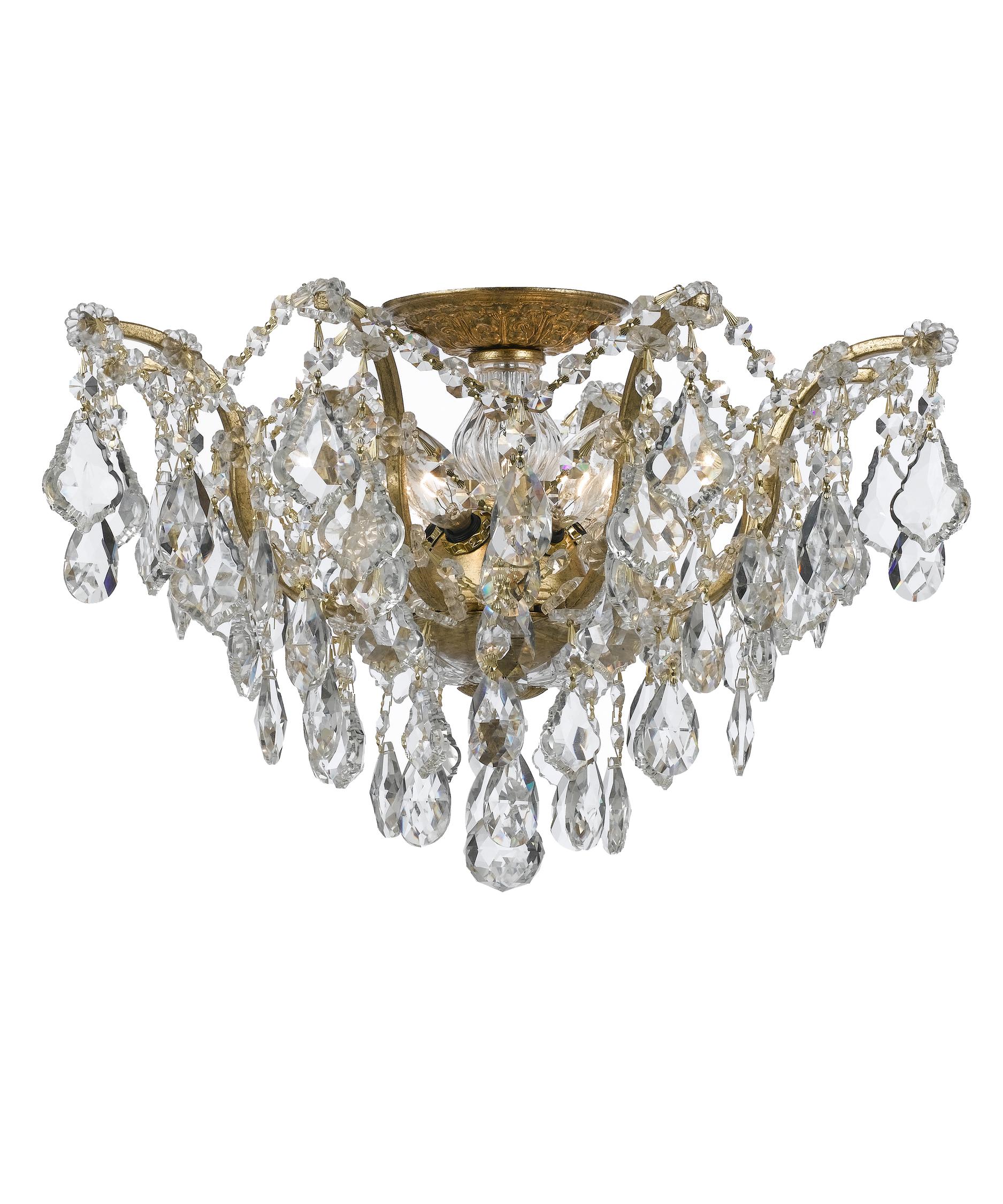 Crystorama Filmore 19 Inch Wide Semi Flush Mount Capitol Shown In Antique Gold Finish And Clear Hand Cut Crystal