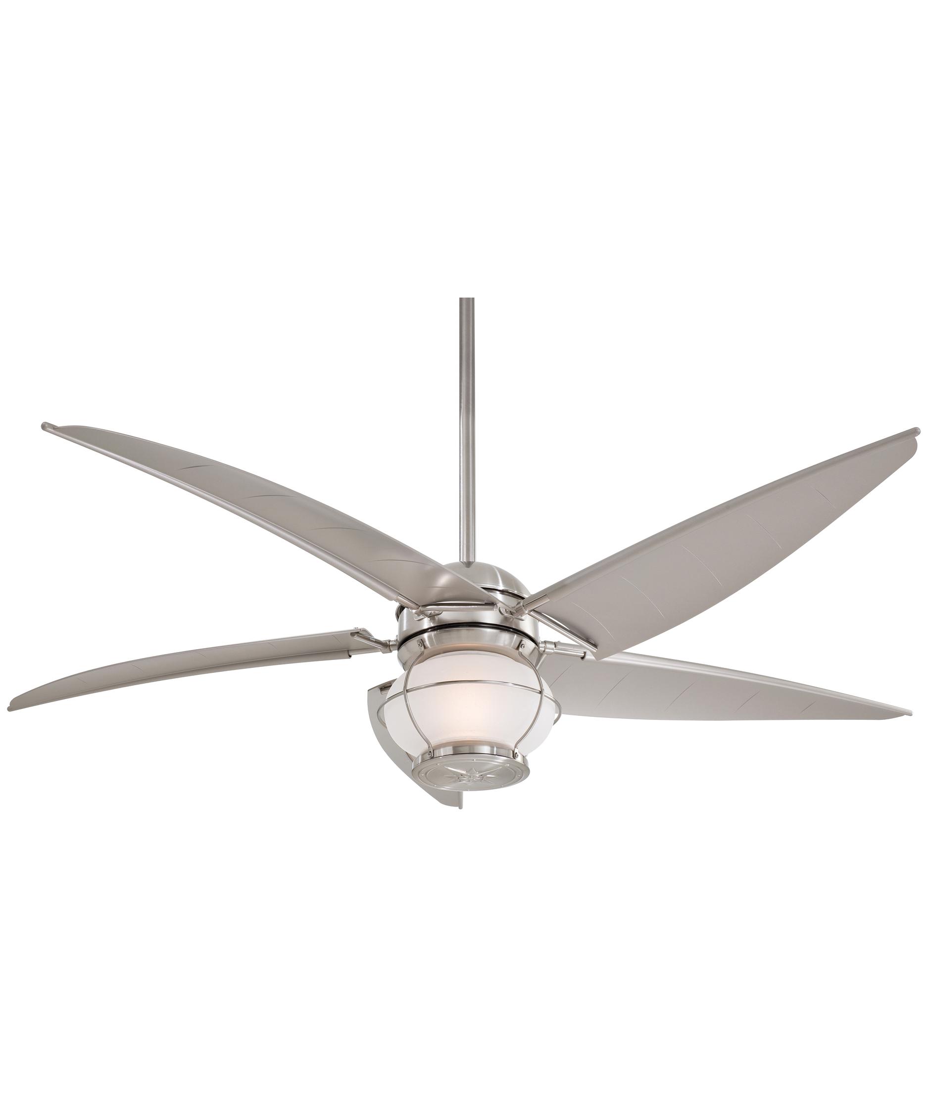 Minka Aire Magellan 60 Inch 5 Blade Ceiling Fan Capitol Lighting Shown In Brushed Nickel Wet Finish And Frosted Seeded Glass