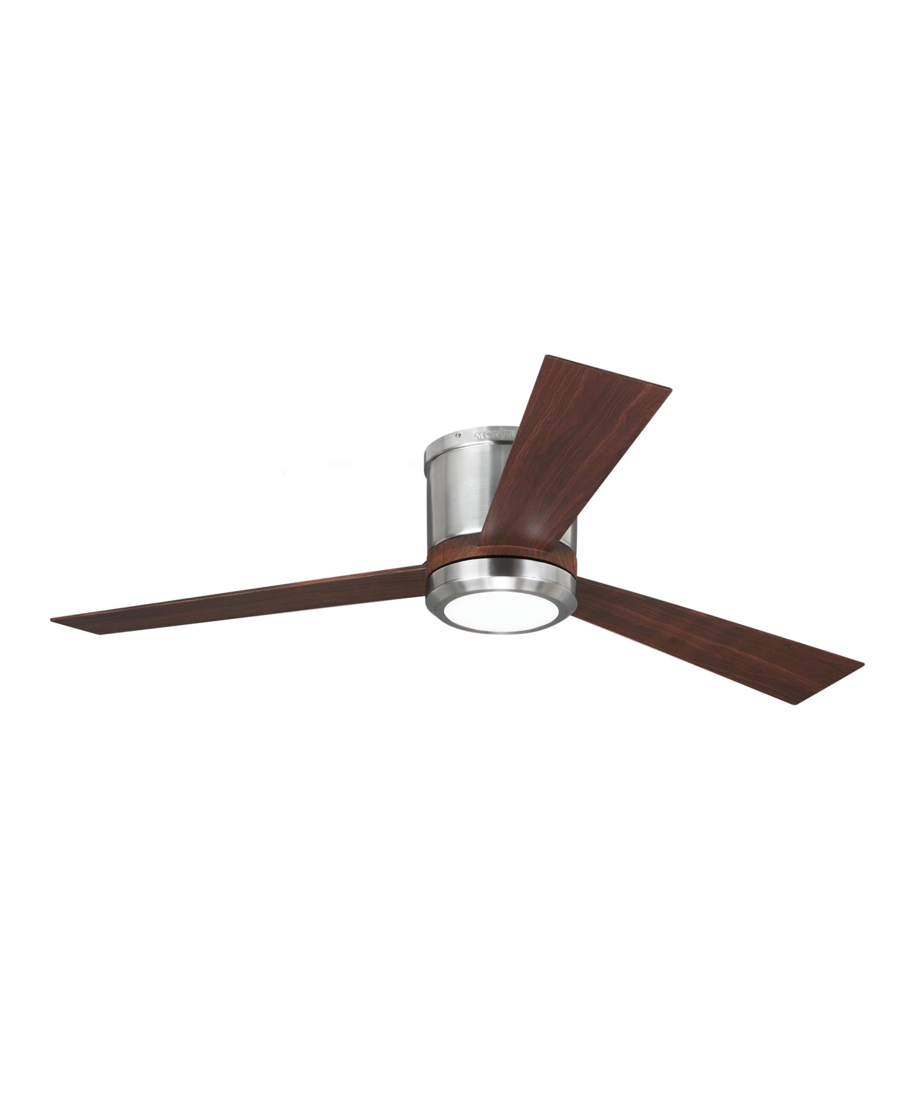 Monte Carlo Clarity 52 Inch 3 Blade Flush Mount Fan Capitol Shown In Brushed Steel Finish And Frosted Acrylic Glass